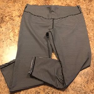 Black and white striped fitness pants.